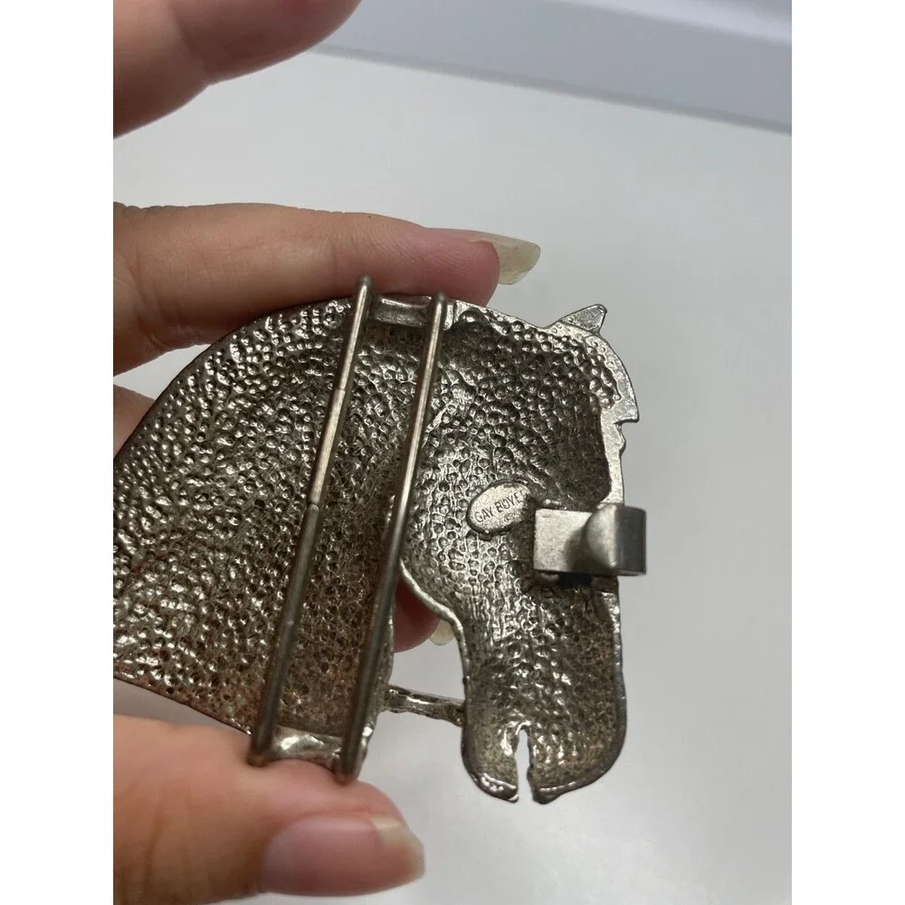 rare! Vintage Gay Boyer silver tone Horse Head Belt Buckle Equestrian